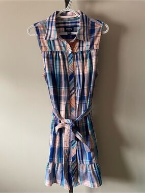 NEW Chaps Plaid Sleeveless Shirt Dress Belted Ruffle Hem Preppy Country Large